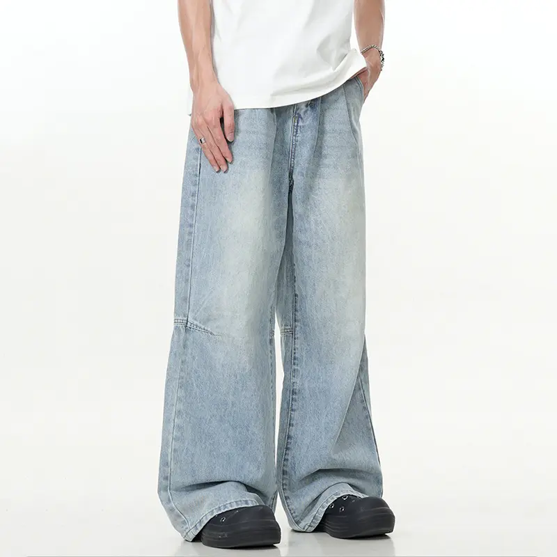 IEFB Simple Men's Jeans Summer Solid Color Wide Leg Casual American Style Trousers Straight Loose Male Denim Bottom 2025 9W2849
