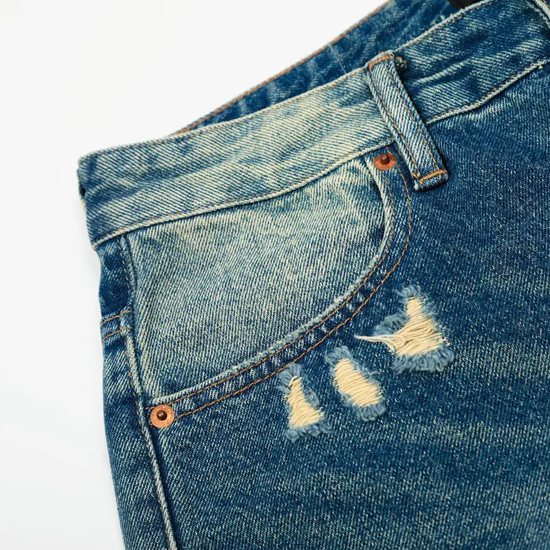 IEFB Niche Design Men's Denim Pants Washing Contrast Color Holes Worn-out Bottom Straight Leg Stylish Male Jean Summer 9W3082