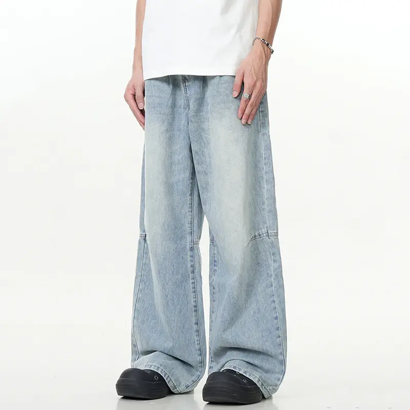 IEFB Simple Men's Jeans Summer Solid Color Wide Leg Casual American Style Trousers Straight Loose Male Denim Bottom 2025 9W2849