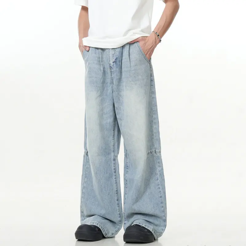 IEFB Simple Men's Jeans Summer Solid Color Wide Leg Casual American Style Trousers Straight Loose Male Denim Bottom 2025 9W2849