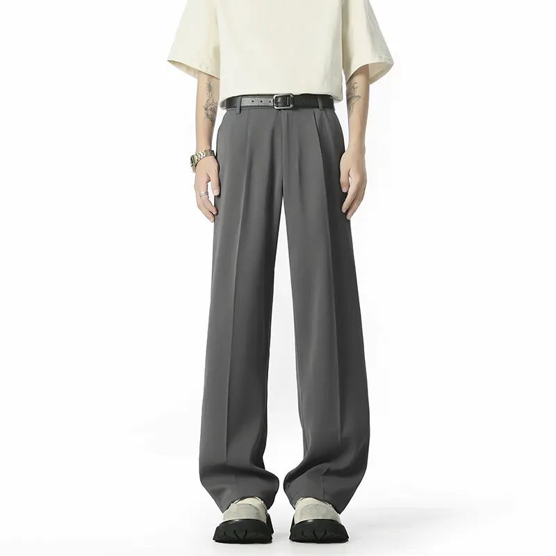 IEFB Summer Cool Ice Silk Casual Suit Pants Men's Wear Loose Draped Solid Color Straight Trousers New Fashion Tide 9W4090