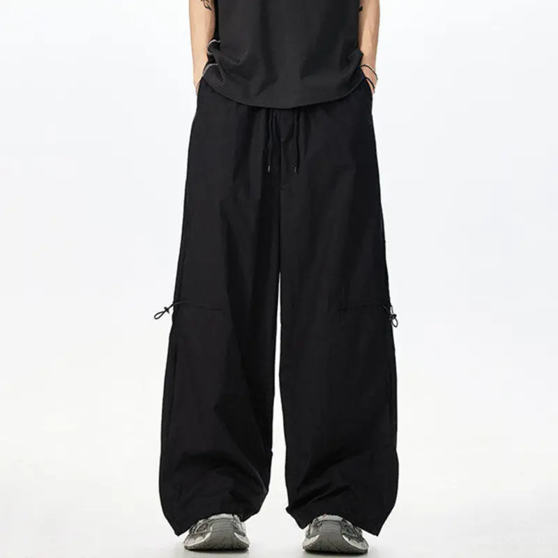 IEFB New Summer Men's Casual Pants Solid Color Elastic Waist Contrast Color Ice Silk Mesh Hollow Out Drawstring Bottom 9W3341