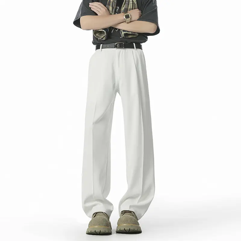 IEFB Summer Cool Ice Silk Casual Suit Pants Men's Wear Loose Draped Solid Color Straight Trousers New Fashion Tide 9W4090