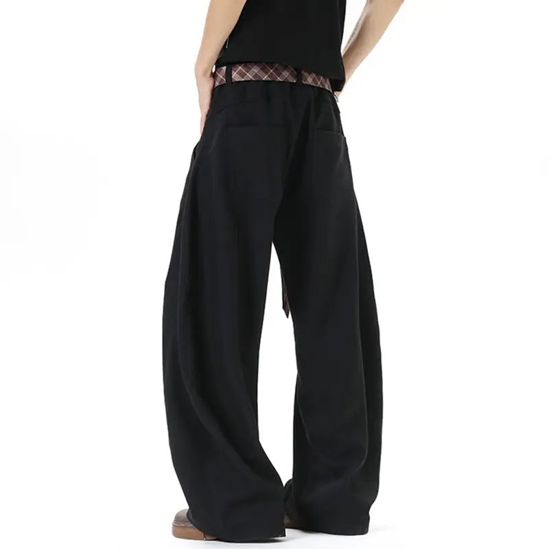IEFB Men's Trousers Wide Leg Solid Color American Style Tie Ribbon Design Curved Knife Casual Pants 2025 Summer New Tide 9W3685
