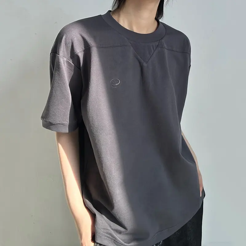 IEFB Simple Men's T-shirts Solid Color Casual O-neck Embroidery Menswear Short Sleeved Loose Male Pullover Tees Korean 9W2433