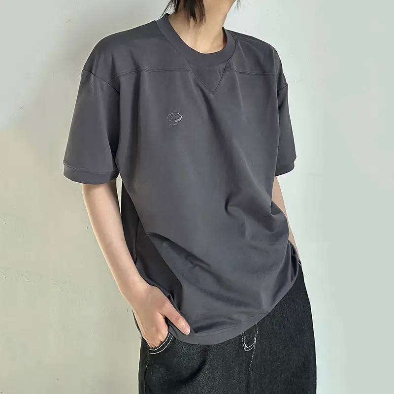 IEFB Simple Men's T-shirts Solid Color Casual O-neck Embroidery Menswear Short Sleeved Loose Male Pullover Tees Korean 9W2433