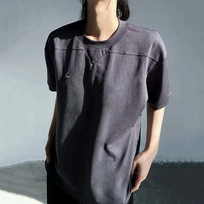 IEFB Simple Men's T-shirts Solid Color Casual O-neck Embroidery Menswear Short Sleeved Loose Male Pullover Tees Korean 9W2433