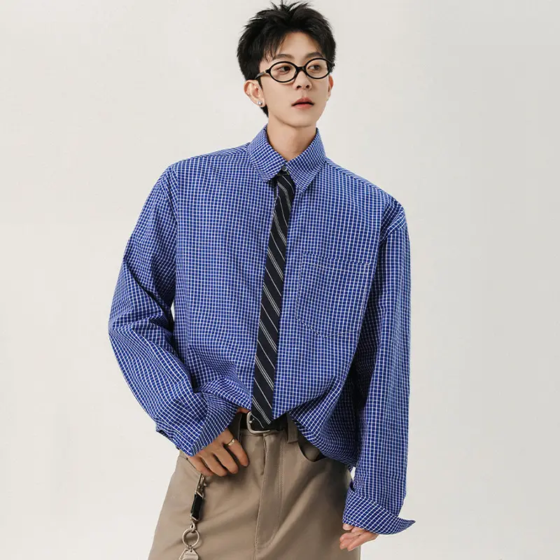 IEFB Niche Design Men's Shirts Turn-down Collar Solid Color Fake Tie Pocket Contrast Color Long Sleeved Loose Male Tops 9W4220