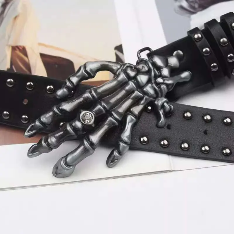 IEFB Hip Hop Belt PU Punk Metal Skull Rivet Personalized Jeans Accessory All-match Decoration Men Women Dress Collocation 9W1983