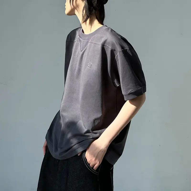 IEFB Simple Men's T-shirts Solid Color Casual O-neck Embroidery Menswear Short Sleeved Loose Male Pullover Tees Korean 9W2433