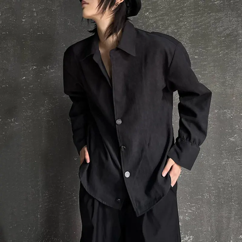 IEFB Korean Style Men's Shirts Solid Color Turn-down Collar Long Sleeved Simple Tops Single Breasted Loose Male Shirt New 9W3868
