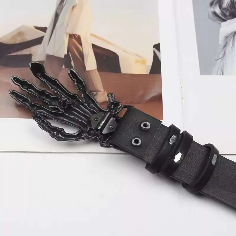 IEFB Hip Hop Belt PU Punk Metal Skull Rivet Personalized Jeans Accessory All-match Decoration Men Women Dress Collocation 9W1983