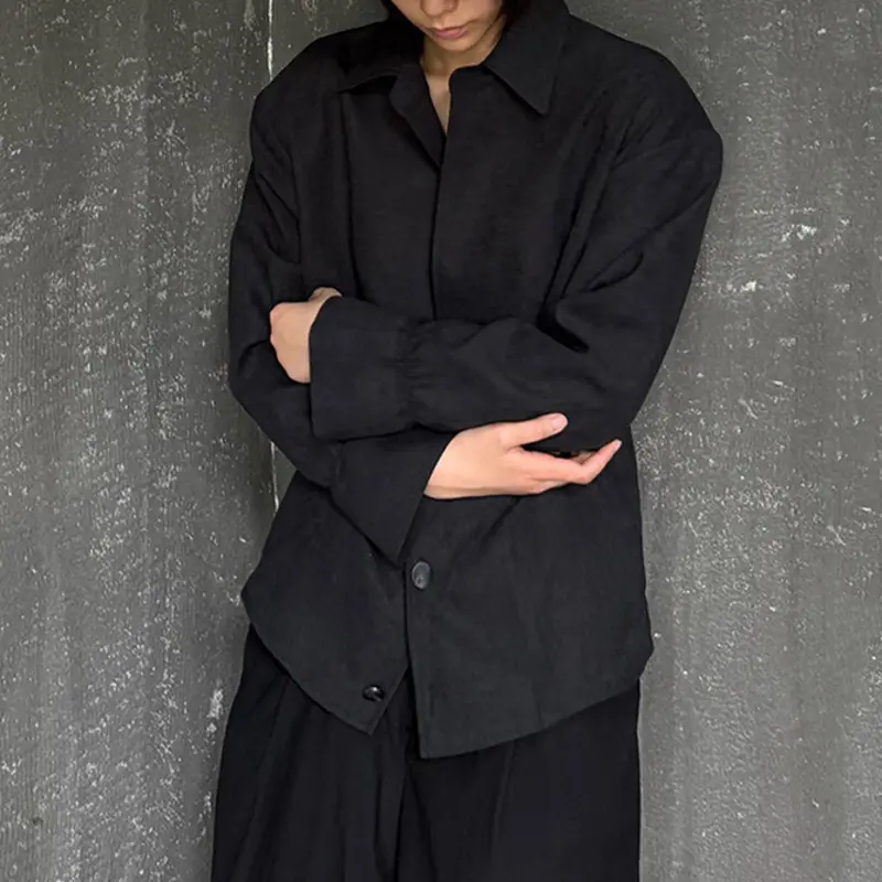 IEFB Korean Style Men's Shirts Solid Color Turn-down Collar Long Sleeved Simple Tops Single Breasted Loose Male Shirt New 9W3868