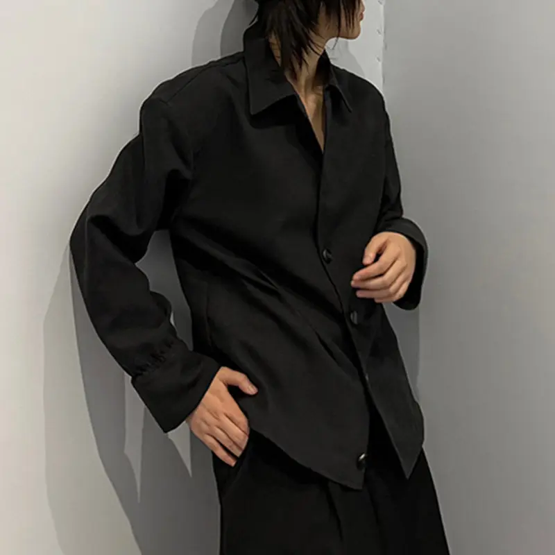 IEFB Korean Style Men's Shirts Solid Color Turn-down Collar Long Sleeved Simple Tops Single Breasted Loose Male Shirt New 9W3868