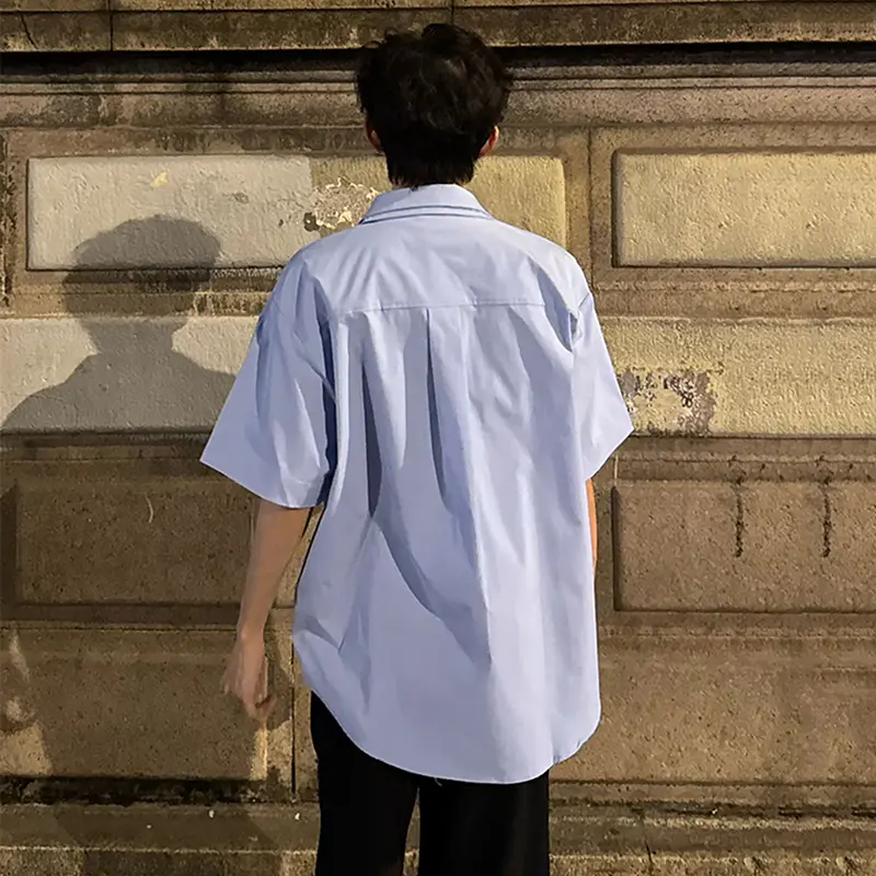 IEFB Tie Design Men's Shirts Contrast Color Patchwork Metal Solid Color Casual Short Sleeved Single Breasted Male Tops 9W3411