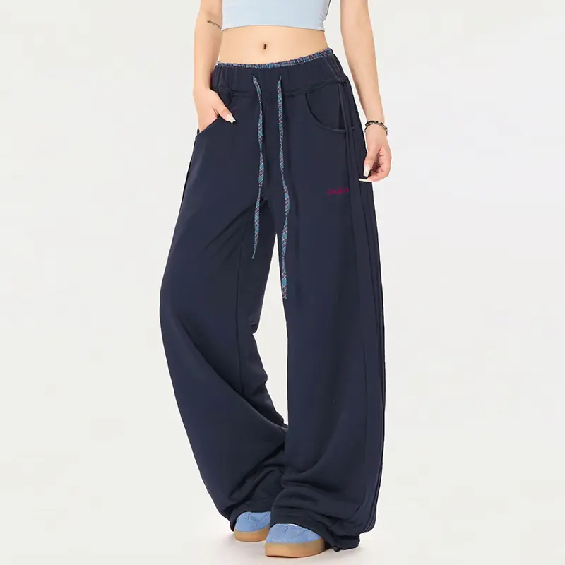 IEFB High Waisted Wide Leg Sports Men's Sweatpants Contrast Color Lace-up Elastic Waist Couple Pants Straight Bottoms 9W2321