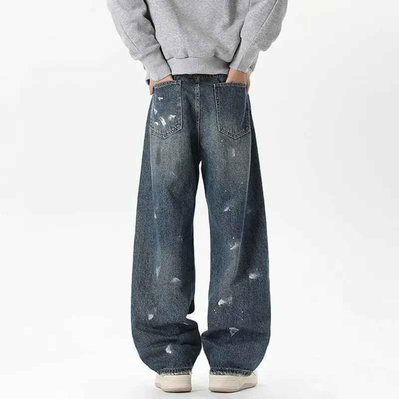 IEFB Niche Design Men's Denim Bottom Splash-ink Contrast Color 2025 Summer Streetwear All-match Loose Male Jeans Stylish 9W3835