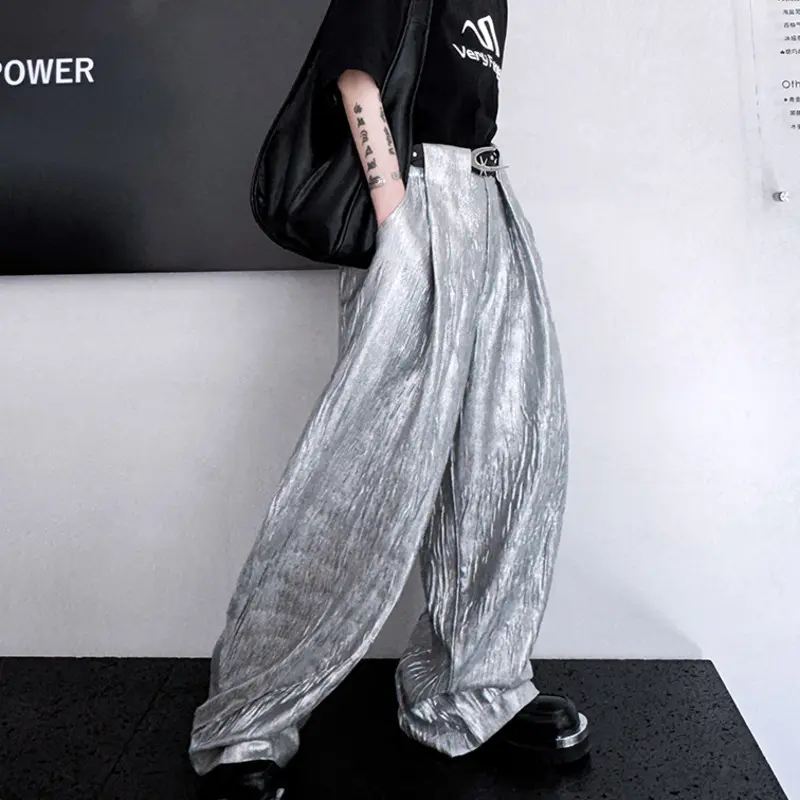 IEFB Men's Casual Pants Performance Loose Curved Knife Trendy New Summer Korean Style Solid Color Male Handsome Trousers 9W2171