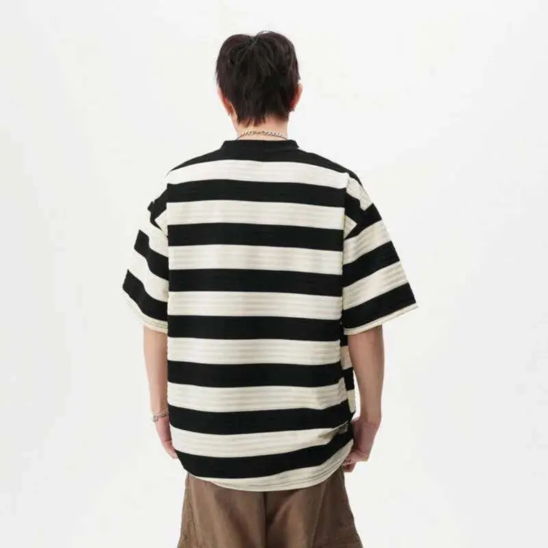 IEFB Striped Male Short Sleeve T-shirts New Summer Round Neck Design Pullover Fanshion Stylish Men's Loose Clothing 9W1667