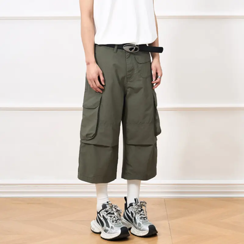 IEFB Men's Cargo Shorts New American Style Washed Wide Leg Stylish Multi Pockets Design Straight Male Clothing Summer 9W2031