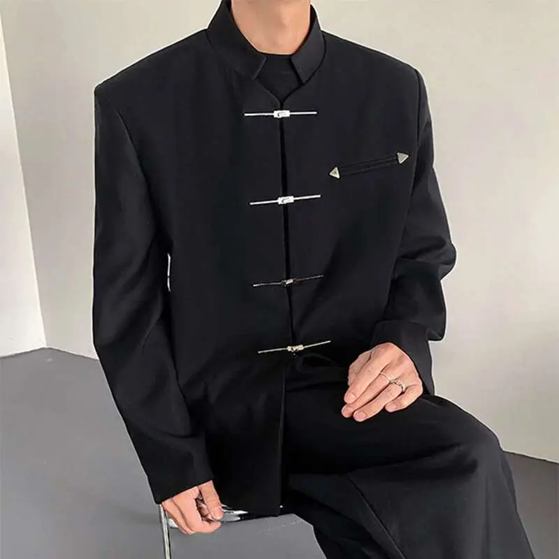 IEFB Men's Blazers New Chinese Stylish Stand Collar Style Metal Buckle Shoulder Male Shoulder Pad Clothing Spring 2025 9W1382