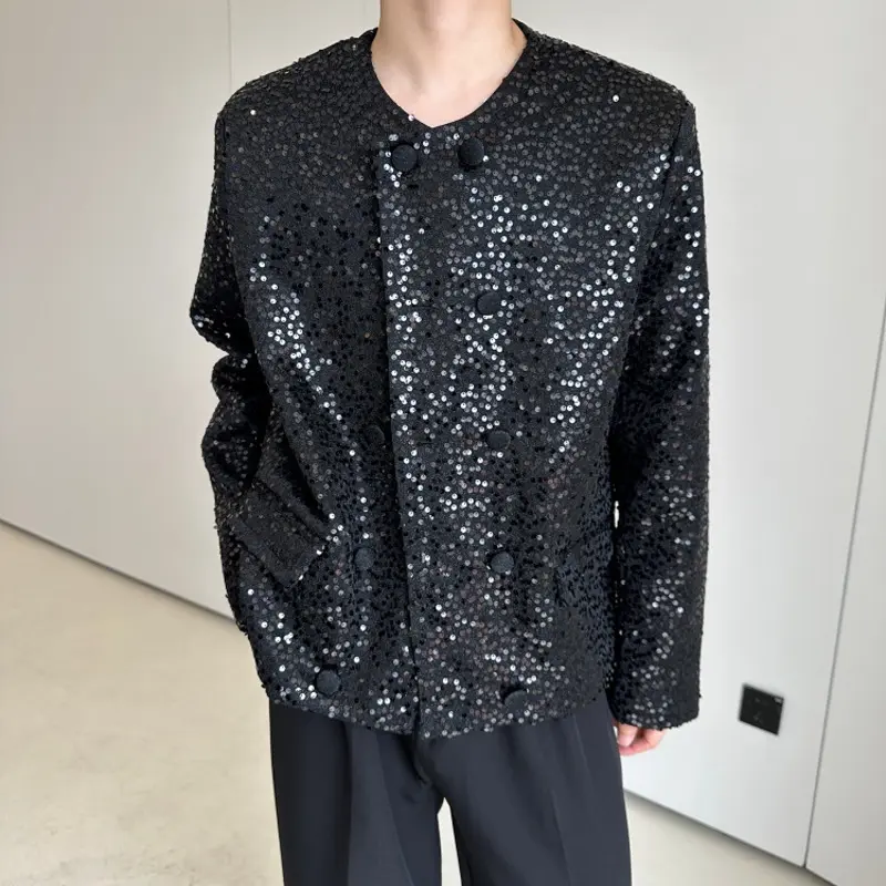 IEFB New Niche Design Men's Coats Sequins Design Round Collar Double Breasted Casual All-match Loose Male Jackets Tide 9W4342