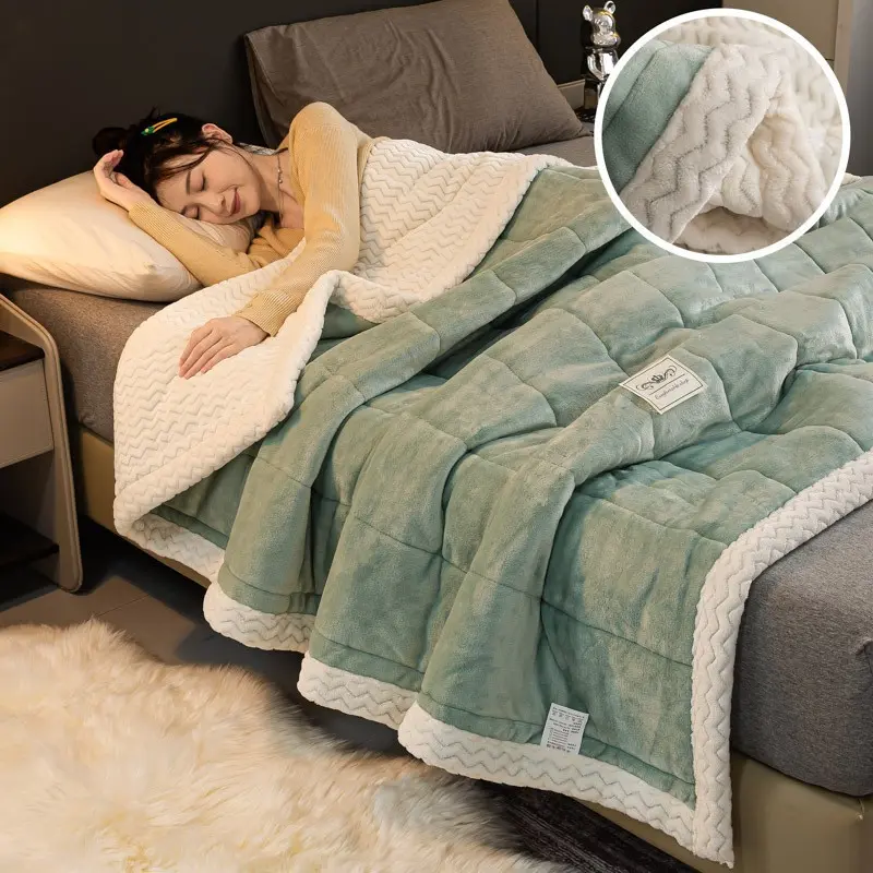 Super Soft Warm Throw Blanket Three-Layer Thick Velvet Solid Color Bedspread Coral Fleece Home Throws Adult Bed Cover Winter