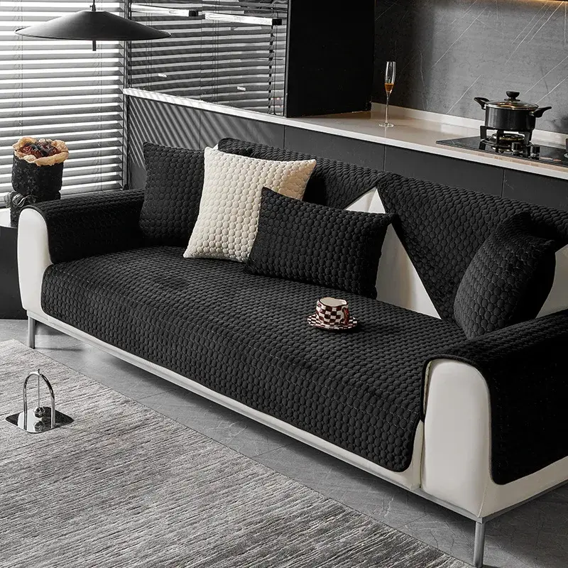 Solid Color Plush Couch Cushion  for Home Living Room Deep Colour Sofa Mat Light Luxury Camel Velvet Pattern Sofa Cushion Decor