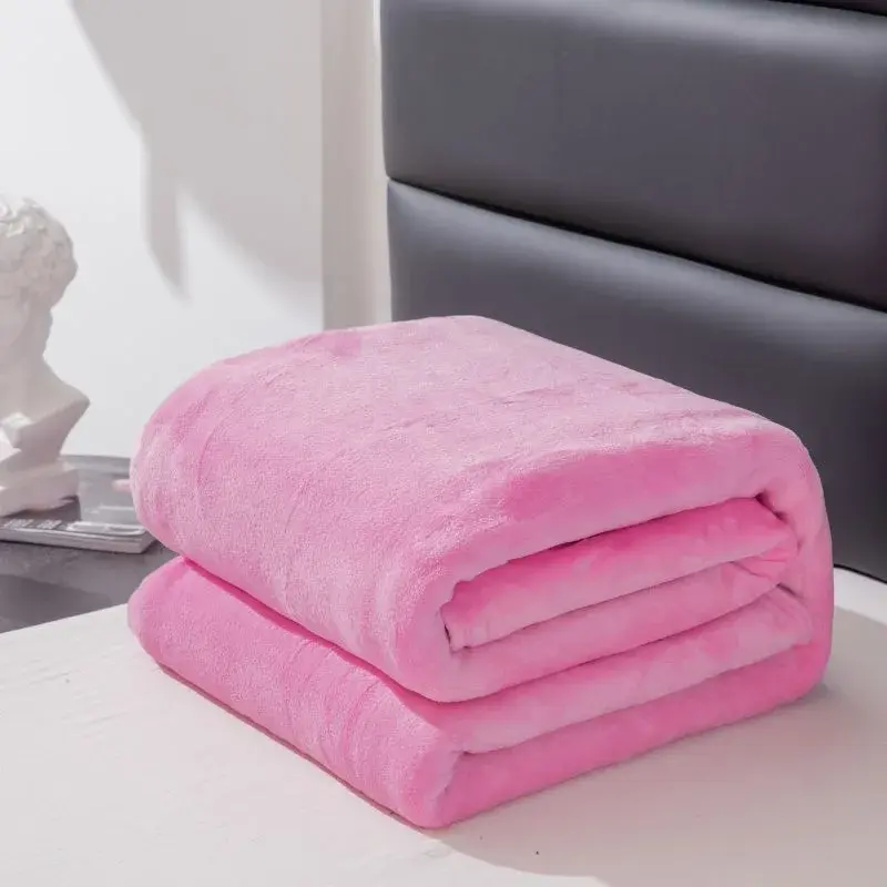 Super Soft Coral Fleece Blanket 220gsm Light Weight Solid Pink Blue Faux Fur Mink Throw Sofa Cover Bedspread Flannel Blankets