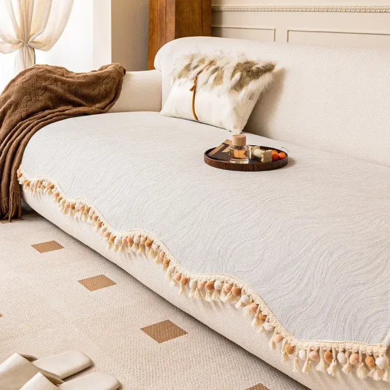 Chenille French Cream Irregular Sofa Cushion Four Season Universal Solid Color Irregular Anti Slip One-piece Cover Cloth Towel