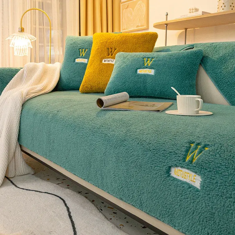 Nordic Sofa Cover Anti-skid Thickened Plush Cushion Warm Cover Simple Imitation Cashmere Sofa Towel Cushion Cover For Leather