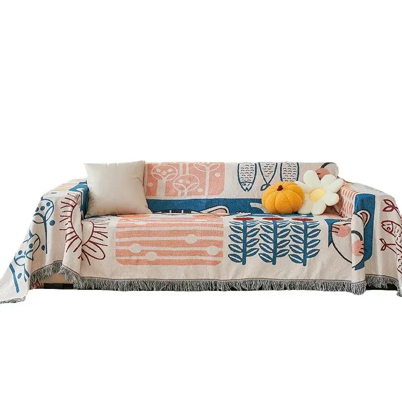 Nordic Tassel Sofa Towel Four Season Sofa Cover Dust Anti-cat Scratch Protection Cover Couch Cover Blanket Carpet Travel Rug