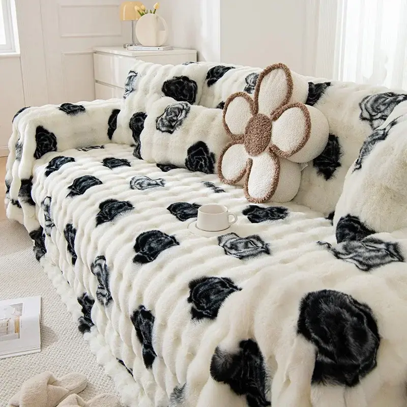 Sofa Cushion Cover with Winter Thickened Plush Full Multifunctional Cushion Nap Blanket Essential for Lazy People Easy To Clean