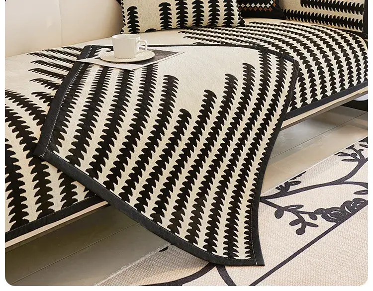 Chenille Geometry Striped Sofa Cover Solid Color Universal for All Seasons Couch Cover Living Room Decoration Non-slip Sofa Mat