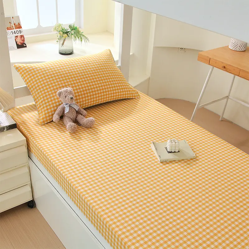 Skin-friendly Fitted Sheet 100% Cotton Bedsheet Non-slip Bed Cover Single/Queen/King Size Bed Linen 침대 시트(Pillowcase Need Order)