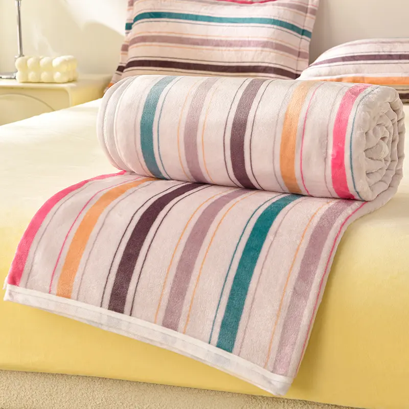 Super Soft Blanket Velvet Plaid for Winter Warm Blankets Stripe Style Bedspread Skin-friendly Plaids manta (No Pillowcase)
