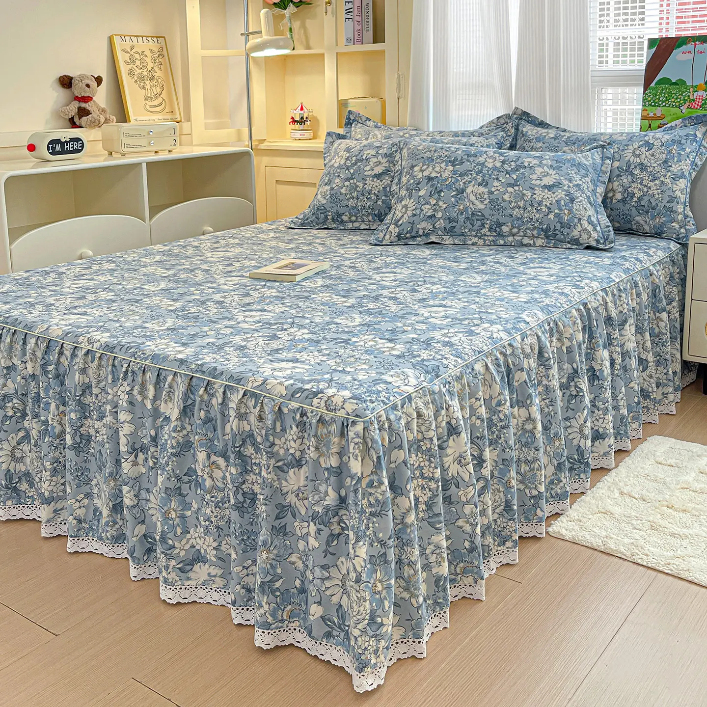 1pc Soft Bed Skirt 100% Cotton Bedspread Printed Bed Cover Adults Kids Room Mattress Protector ropa de cama (No Pillowcase)