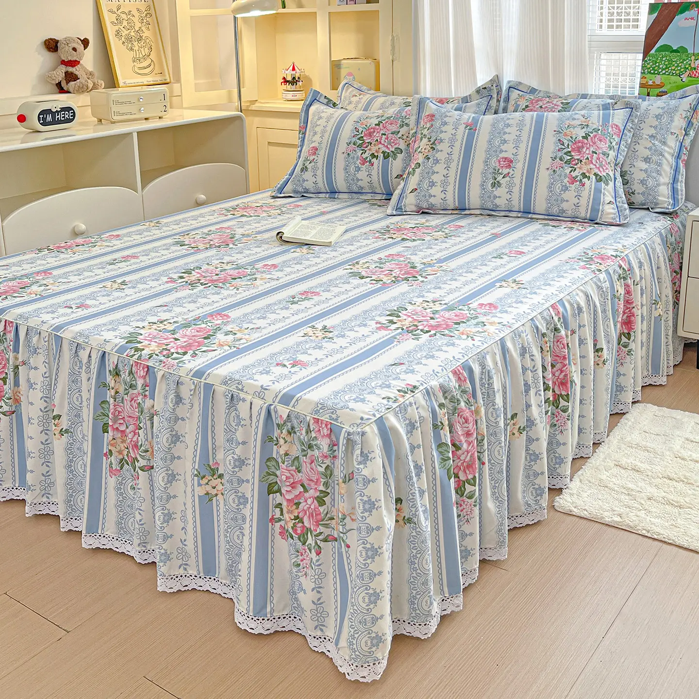 Floral Style Bed Skirt Single/Double/Queen/King Size Bed Cover Pure Cotton Bedspread Ruffles Bed Linen 침대스커트(No Pillowcase)