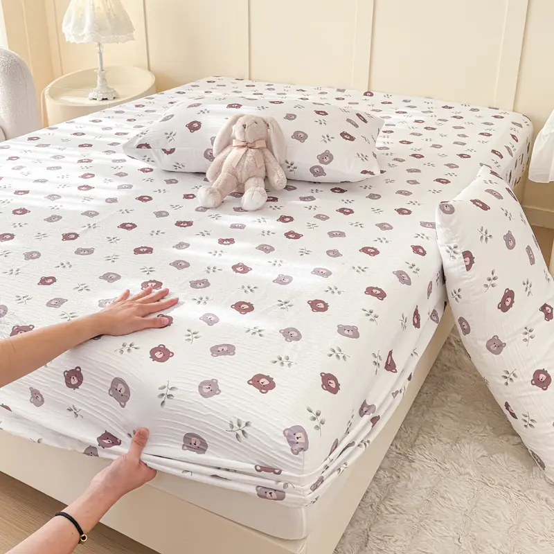 Cartoon Style Bed Cover Breathable Bedsheet for Home Elastic Fitted Sheet Soft Bed Linen drap de lit (Pillowcase Need Order)