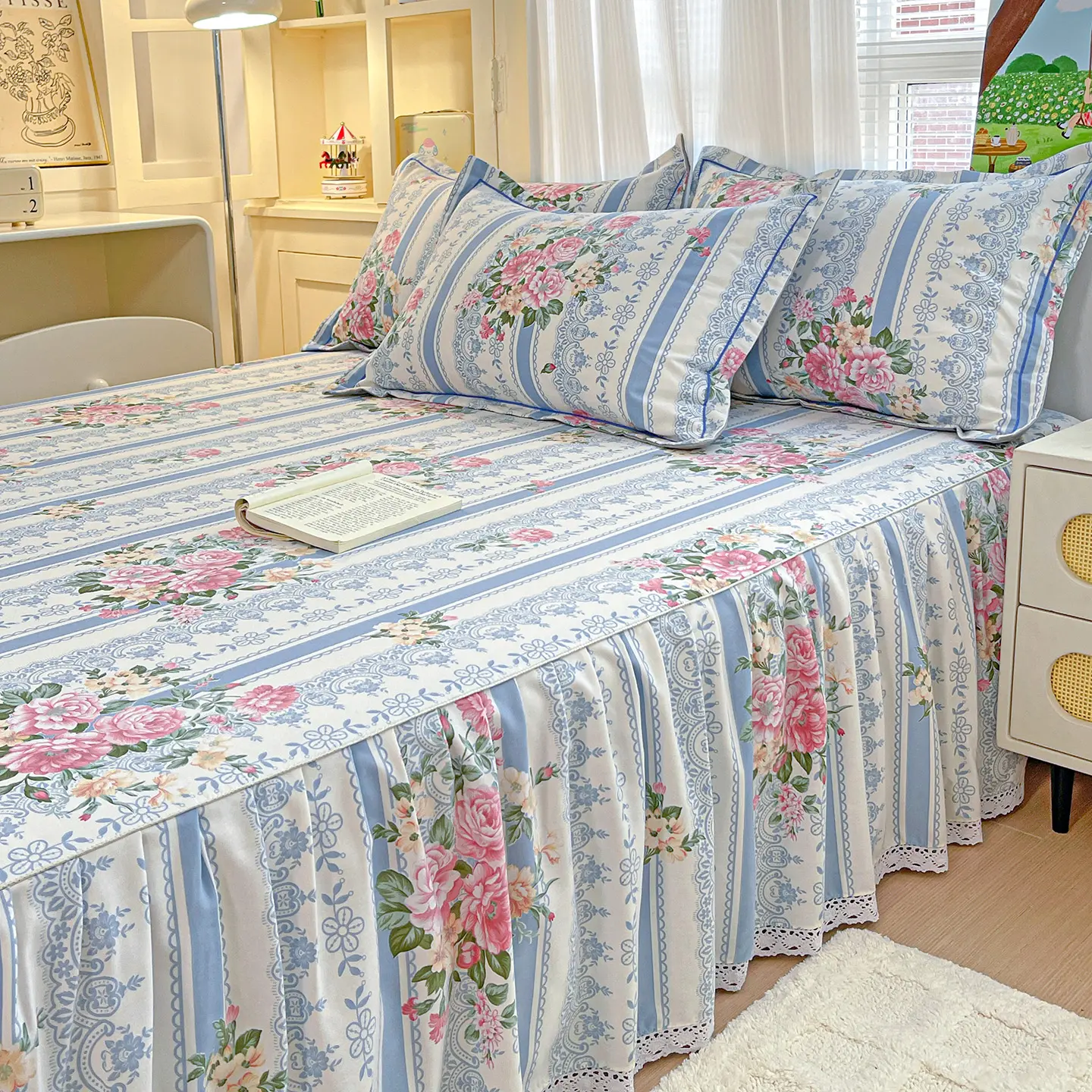 Floral Style Bed Skirt Single/Double/Queen/King Size Bed Cover Pure Cotton Bedspread Ruffles Bed Linen 침대스커트(No Pillowcase)