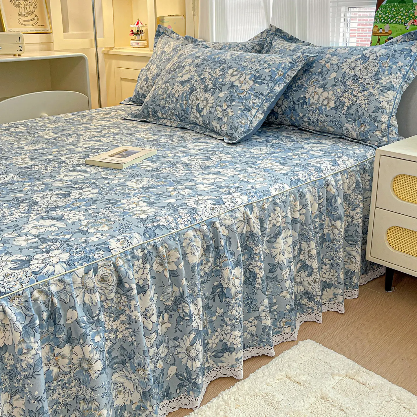 1pc Soft Bed Skirt 100% Cotton Bedspread Printed Bed Cover Adults Kids Room Mattress Protector ropa de cama (No Pillowcase)