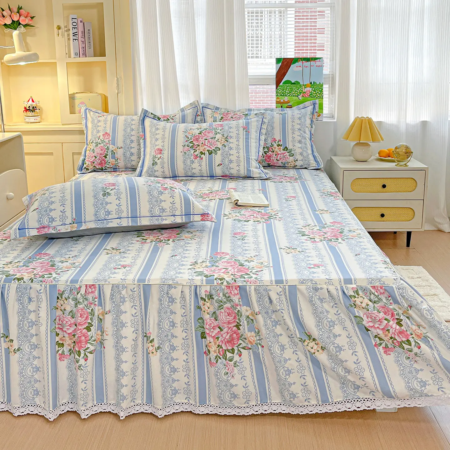 Floral Style Bed Skirt Single/Double/Queen/King Size Bed Cover Pure Cotton Bedspread Ruffles Bed Linen 침대스커트(No Pillowcase)