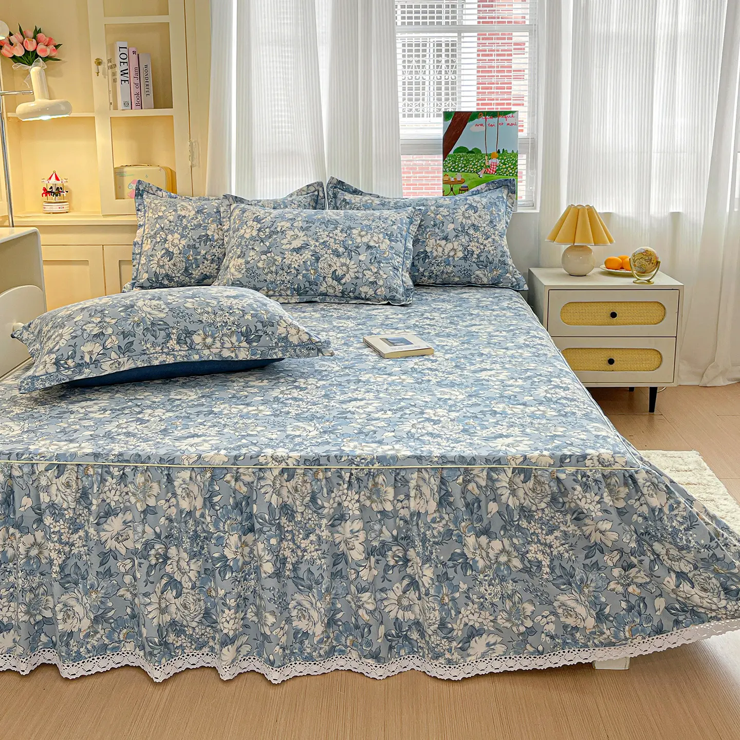1pc Soft Bed Skirt 100% Cotton Bedspread Printed Bed Cover Adults Kids Room Mattress Protector ropa de cama (No Pillowcase)