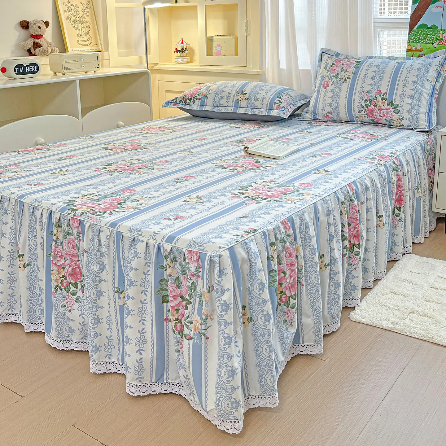 Floral Style Bed Skirt Single/Double/Queen/King Size Bed Cover Pure Cotton Bedspread Ruffles Bed Linen 침대스커트(No Pillowcase)