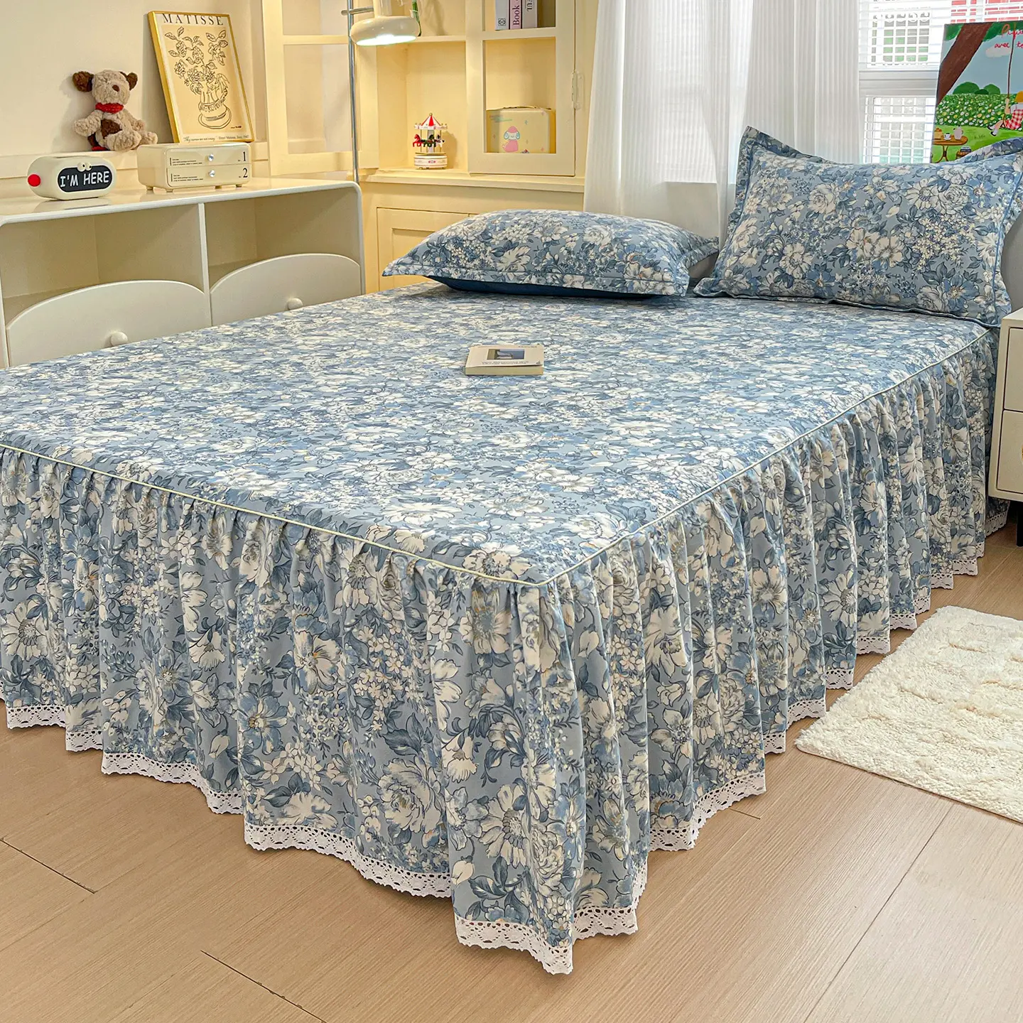 1pc Soft Bed Skirt 100% Cotton Bedspread Printed Bed Cover Adults Kids Room Mattress Protector ropa de cama (No Pillowcase)