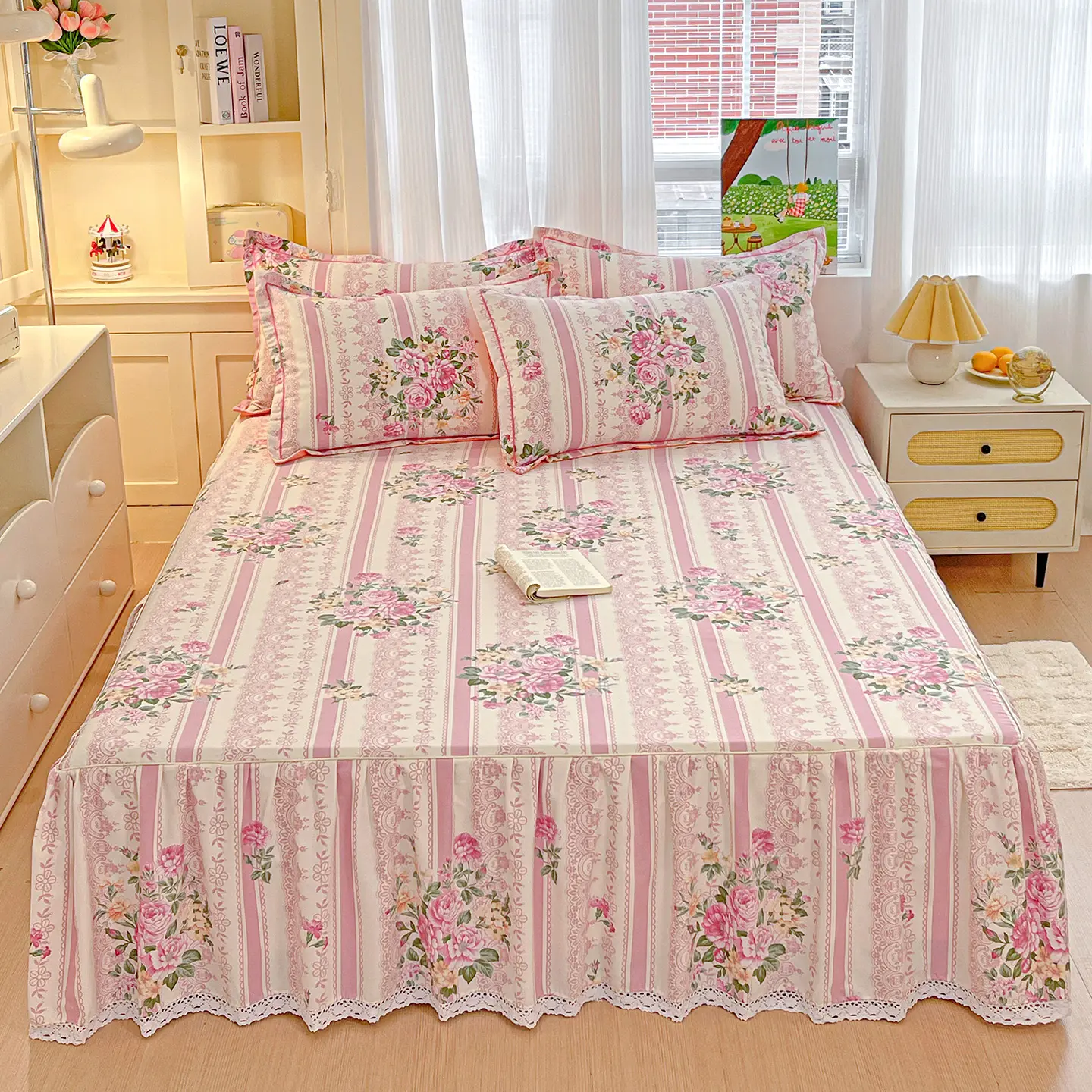 Floral Style Bed Skirt Single/Double/Queen/King Size Bed Cover Pure Cotton Bedspread Ruffles Bed Linen 침대스커트(No Pillowcase)