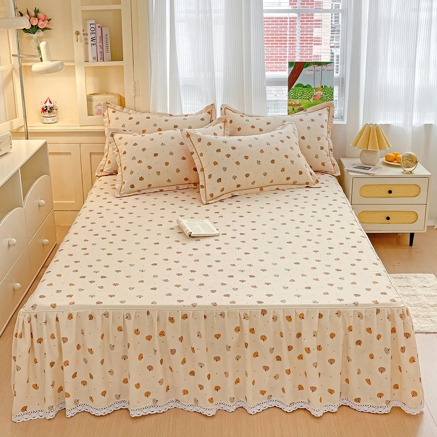 1pc Soft Bed Skirt 100% Cotton Bedspread Printed Bed Cover Adults Kids Room Mattress Protector ropa de cama (No Pillowcase)