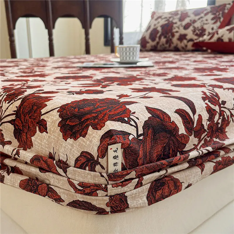 1pc 100% Cotton Bedsheet Elastic Fitted Sheet Flower Print Bed Cover Brushed Bed Linen Soft Sheets couvre lit (No Pillowcase)
