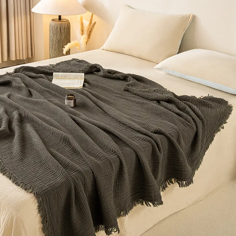 1pc Tassel Blanket 100% Cotton Skin-friendly Blanket Festive Gift Travel Shawl Solid Color Nap Blankets Home Sofa Towel manta