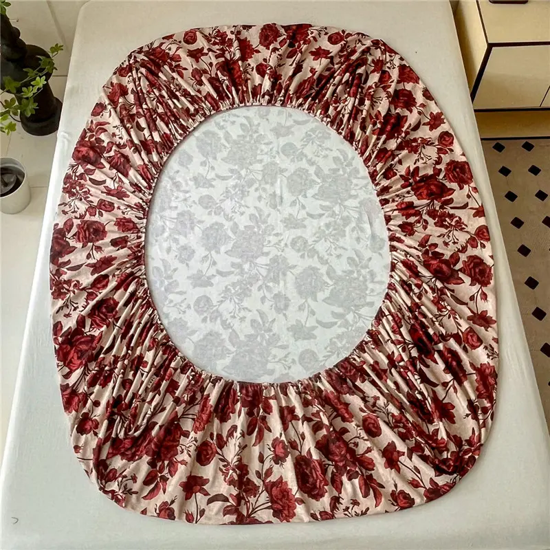 1pc 100% Cotton Bedsheet Elastic Fitted Sheet Flower Print Bed Cover Brushed Bed Linen Soft Sheets couvre lit (No Pillowcase)